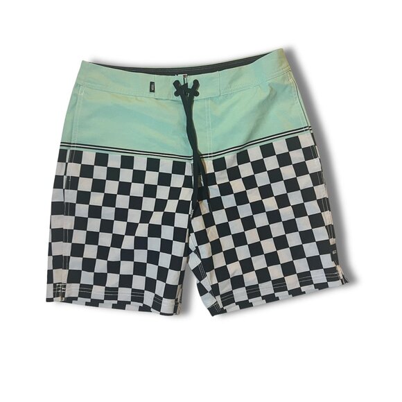 Vans Newland Checkered Boardshorts Size 30 Black & White With Mint Green - Picture 2 of 5